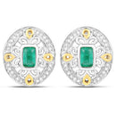 0.69 Carat Genuine Zambian Emerald and White Diamond .925 Sterling Silver Earrings