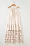 Hollowed Floral Lace Hem Patchwork Loose Halter Summer Dress