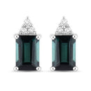1.25 Carat Genuine Green Tourmaline and White Diamond 14K White Gold Earrings