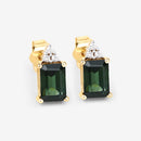 1.25 Carat Genuine Green Tourmaline and White Diamond 14K Yellow Gold Earrings