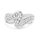 10K White Gold Ring 3/4 Cttw Round and Baguette-Cut Diamond Bypass Ring (H-I Color, I2-I3 Clarity) - Size 6