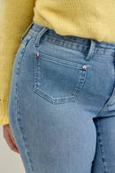 Judy Blue Full Size Mid Rise Bootcut Jeans with Contrast Wash & Front Patch Pockets Plus Size
