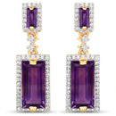 18K Yellow Gold Plated 6.01 Carat Genuine Emerald and White Topaz .925 Sterling Silver Earrings