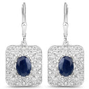 3.36 Carat Genuine Blue Sapphire and White Diamond .925 Sterling Silver Earrings