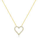 14K Yellow Gold Plated .925 Sterling Silver 2.00 Cttw Shared Prong-Set Round Brilliant-Cut Diamond Open Heart 18" Pendant Necklace (K-L Color, I2-I3 Clarity)
