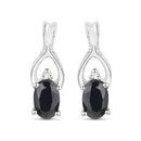 14K White Gold Plated 1.11 Carat Genuine Black Sapphire and White Diamond .925 Sterling Silver Earrings
