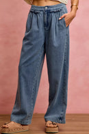 SO ME Mid Rise Ruffled Front Elastic Wide Leg Jeans