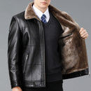 Genuine Leather And Fur One-piece Overcoat With A Lapel Lined With Fleece For Extra Warmth