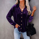Casual Chic Button-up Velvet Long-sleeve Shirt