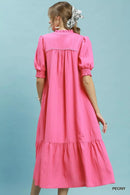 Umgee Textured Puff Sleeve Midi Dress