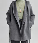 Hooded Oversized V-neck Cashmere Bathrobe Coat