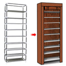 iMounTEK 10 Tiers DIY Shoe Cabinet Dustproof Easy Assemble Tidy Shoe Rack Non-Woven Fabric Holding 27 Pair Shoes Brown