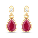 1.65 Carat Genuine Ruby and White Diamond 10K Yellow Gold Earrings