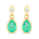1.35 Carat Genuine Zambian Emerald and White Diamond 14K Yellow Gold Earrings