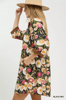 Umgee Mix Floral Contrast Trim Shift Mini Dress
