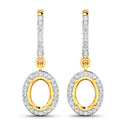 0.32 Carat Genuine White Diamond 14K Yellow Gold Semi Mount Earrings - holds 8x6mm Oval Gemstones