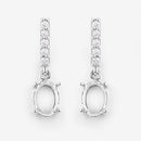 0.14 Carat Genuine White Diamond 14K White Gold Semi Mount Earrings - holds 7x5mm Oval Gemstones