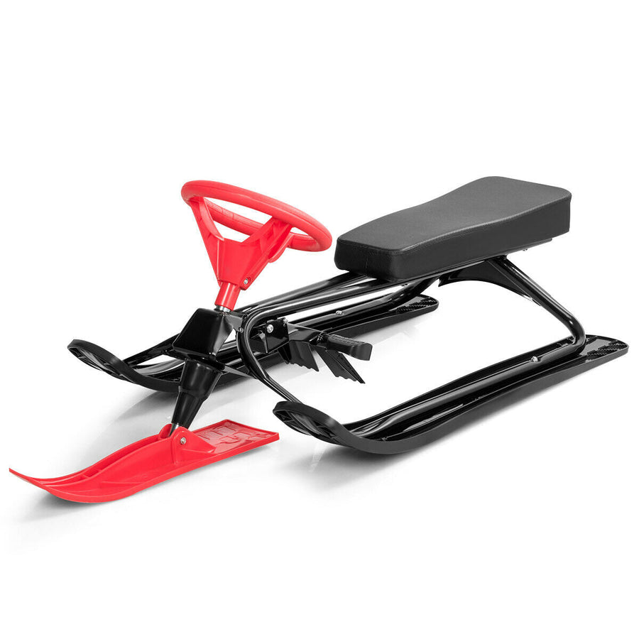 Kids Snow Sand Grass Sled w/ Steering Wheel and Brakes