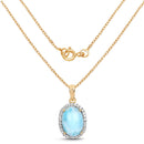 14K Yellow Gold Plated 13.55 Carat Genuine Larimar and White Topaz .925 Sterling Silver Pendant