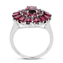 6.19 Carat Genuine Rhodolite and White Topaz .925 Sterling Silver Ring