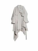 Gypsum White Linen Blended Irregular Skirt Trench Coat