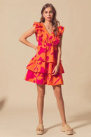 SO ME Floral V Neck Layered Dress with Elasticized Waist