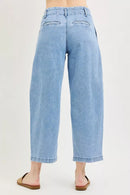 RISEN Slouchy Crop Barrel Pleated Jeans