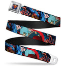 New 52 Superman Shield Explosion Full Color Blues Red Yellow Seatbelt Belt - New 52 Superman 1-Action Pose/Explosion/Bullets CLOSE-UP Light Blue Webbing