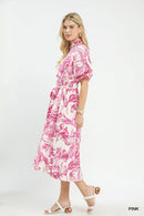Umgee Abstract Print Smocked Tie Waist Midi Dress
