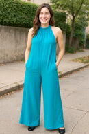 Double Take Full Size Tie Back Cutout Sleeveless Jumpsuit