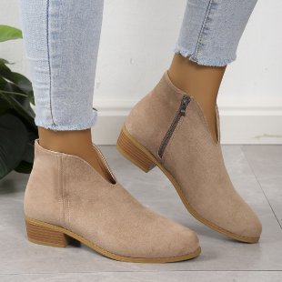 V Cut Chelsea Women's Chunky Heel Pointed Ankle Boots