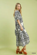 Umgee Two tone Border Print Midi Dress