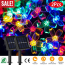 2Pcs Solar Powered String Lights 50LED Beads Fairy Sakura Flower Blossom Lights IP65 Waterproof Colorful Decorative Party Christmas Tree Lamps w/ 8 Li