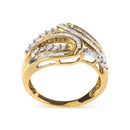 10K Yellow Gold 1/2 Cttw Round and Baguette cut Diamond Open Space Bypass Ring (H-I Color, SI2-I1 Clarity) - Ring Size 7