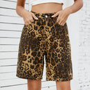 Summer New Washed Casual Retro Leopard-Print Slimming Denim Shorts