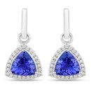 3.86 Carat Genuine Tanzanite and White Diamond 14K White Gold Earrings
