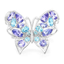 3.60 Carat Genuine Tanzanite and Swiss Blue Topaz .925 Sterling Silver Ring
