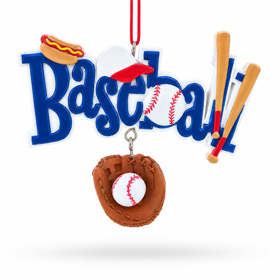 Baseball Word with Glove Bat Resin Christmas Ornament