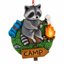 Camping Raccoon Marshmallow Roasting Campfire Resin Christmas Ornament