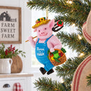Born to Farm Pig Farmer with Vegetable Basket Resin Christmas Ornament
