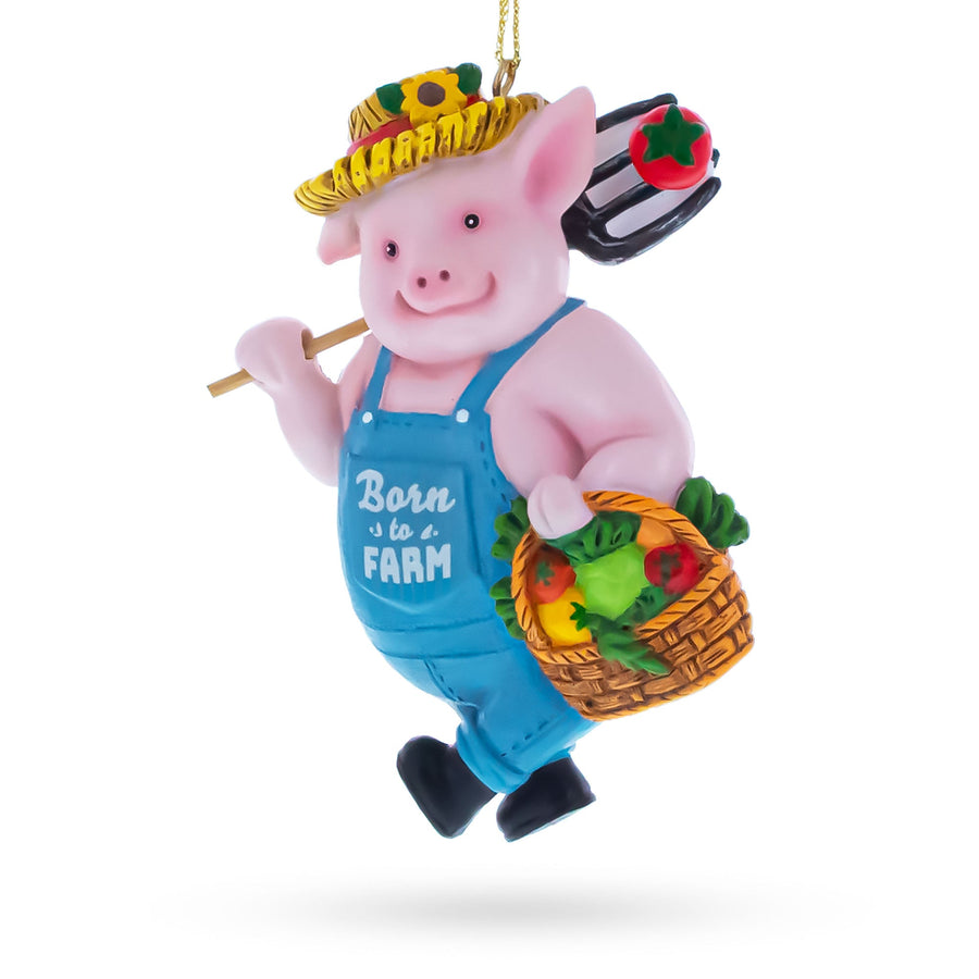 Born to Farm Pig Farmer with Vegetable Basket Resin Christmas Ornament