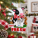 Dairy Fresh Cow with Milk Can Resin Christmas Ornament