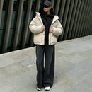 Womens Winter American-Style Fake Two-Piece Patchwork Hooded Cotton Padded Coat