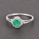 0.46 Carat Genuine Zambian Emerald and White Diamond 14K White Gold Ring