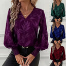 Womens Loose-Fit Printed Long-Sleeve Ruffled Shirt