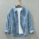 Jacquard Color Block Denim Long Sleeve Shirt