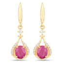 0.70 Carat Genuine Ruby and White Diamond 14K Yellow Gold Earrings