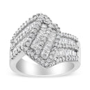 14K White Gold 1-1/2 Cttw Round and Baguette Diamond Bypass Cocktail Ring Band (H-I Color, SI1-SI2 Clarity) - Size 7