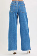 RISEN Full Size Mid Rise Fit Wide Leg with Pleated Detail Jeans Plus Size