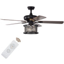 52 Inch 3-Speed Crystal Ceiling Fan Light with Remote Control-Black